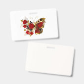 Badge Papillon fleur rouge avec des roses rouges (Avant & arrière)