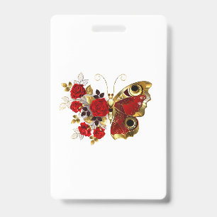 Badge Papillon fleur rouge avec des roses rouges
