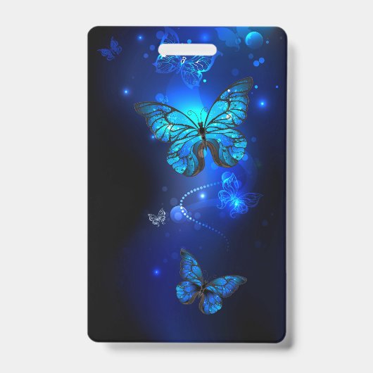 Badge Papillon Morpho sur fond sombre (Avant)