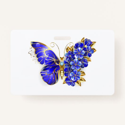 Badge Papillon saphir à fleurs (Devant)