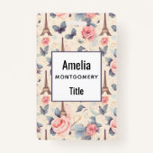 Badge Papillon Tour Eiffel et Motif Rose (Dos)