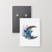 Badge Papillons bleus sur croissant en bois (Recto/Verso)