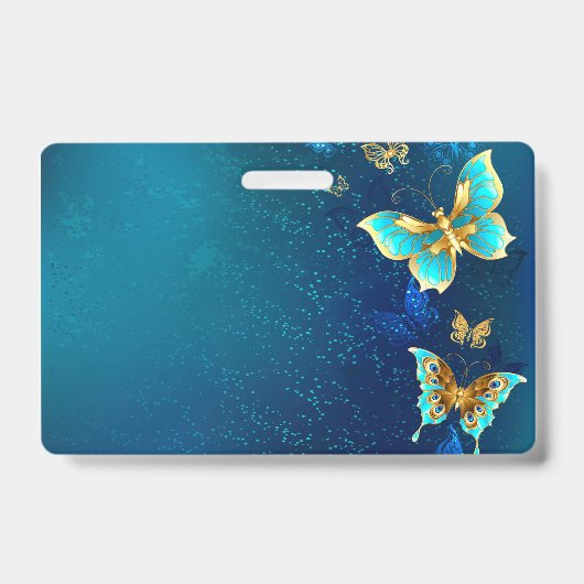 Badge Papillons dorés sur fond bleu (Avant)