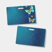 Badge Papillons dorés sur fond bleu (Avant & arrière)