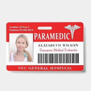 Badge Paramédic ID photo de l'employé Médicale de l'