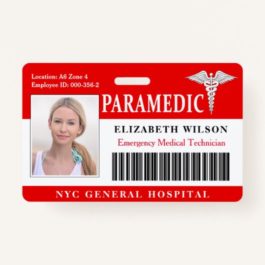 Badge Paramédic| ID photo de l'employé Médicale de l'hôp (Devant)