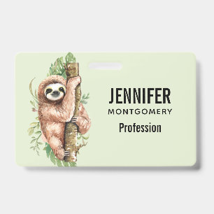 Badge Paresseux aquarelle mignon & feuilles tropicales