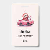 Badge Paresseux mignon conduisant une décapotable rose (Arrière)
