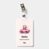 Badge Paresseux mignon conduisant une décapotable rose (Arrière avec clip)