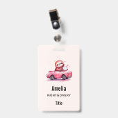 Badge Paresseux mignon conduisant une décapotable rose (Avant avec clip)