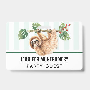 Badge Paresseux mignon suspendu à l'envers à l'aquarelle