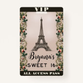 Badge Paris Rose Rose Vines Tour Eiffel VIP Pass (Devant)