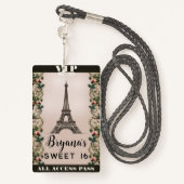 Badge Paris Rose Rose Vines Tour Eiffel VIP Pass (Derrière avec lanière)