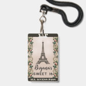 Badge Paris Rose Vignes Rose Pink Tour Eiffel Pass VIP (Avant avec lanière)