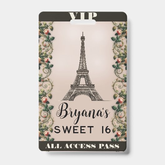Badge Paris Rose Vignes Rose Pink Tour Eiffel Pass VIP (Avant)