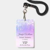 Badge parties scintillant à goutte violette sweet sixtee (Back with Lanyard)
