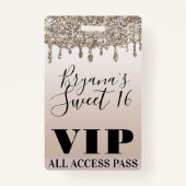 Badge Parties scintillant Champagne Gold Drip Glam Sweet (Devant)