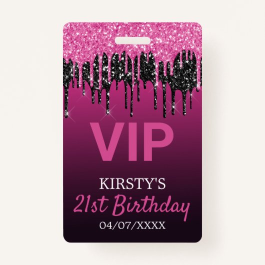 Badge Parties scintillant Chic Rose Black Drift Fête Ann (Devant)