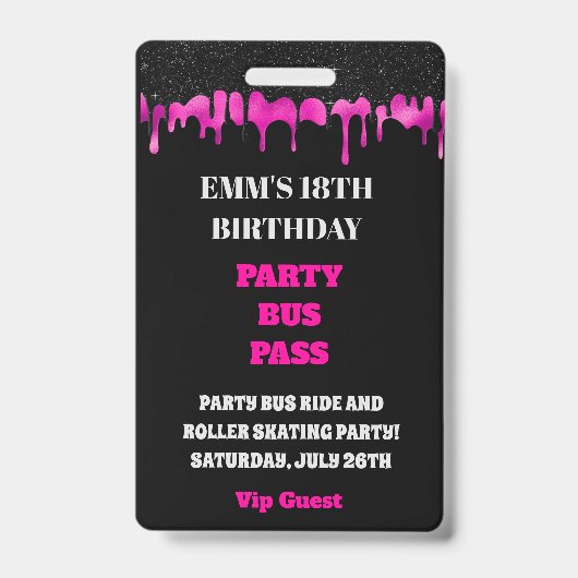 Badge Parties scintillant de séchage rose chaud 18e Anni (Front)