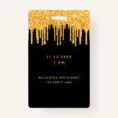 Badge Parties scintillant d'or noir d'anniversaire goutt (Dos)