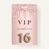 Badge parties scintillant d'or rose 16e anniversaire gou (Devant)