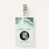 Badge Parties scintillant d'or turquoise Agate Geode Lux (Devant avec clip)