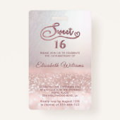 Badge parties scintillant en or rose  ombre script Sweet (Dos)