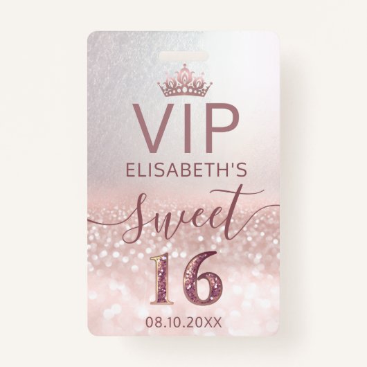 Badge parties scintillant en or rose script ombre Sweet  (Devant)