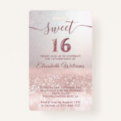 Badge parties scintillant en or rose script ombre Sweet  (Dos)