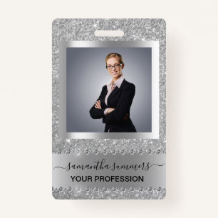Badge Parties scintillant gris argenté Look Bling Diamon