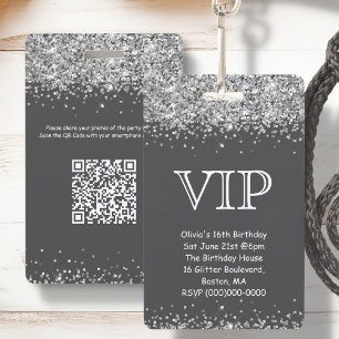 Badge Parties scintillant gris et argent Invitation d'