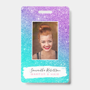 Badge parties scintillant mauve de fille chic turquoise