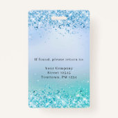 Badge Parties scintillant moderne Bleu Employé Photo ID (Dos)