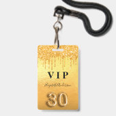 Badge parties scintillant or 30e anniversaire gouttes mé (Front with Lanyard)