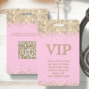 Badge Parties scintillant rose et or   Invitation d'anni