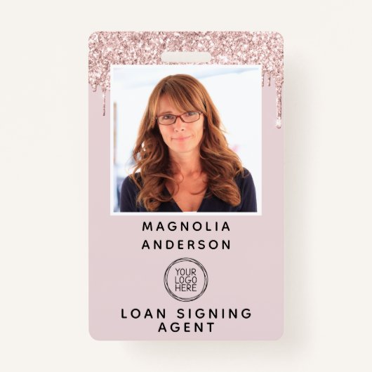 Badge Parties scintillant rose Lecteur Photo Logo Code à (Devant)