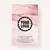 Badge Parties scintillant rose or marbre Agate Logo ID d (Dos)