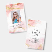 Badge Parties scintillant rose or marbre Agate Logo ID d (Avant & arrière)