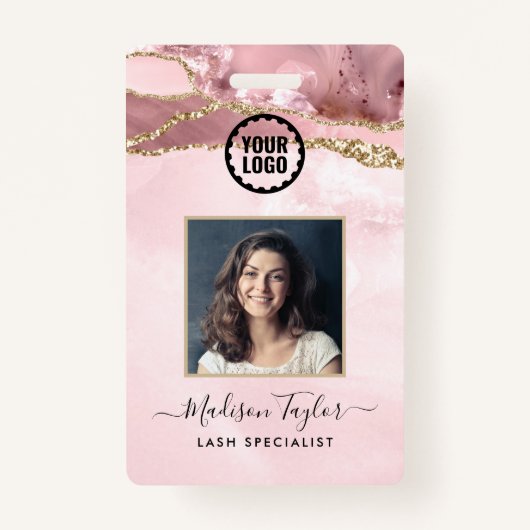 Badge Parties scintillant rose or marbre Agate Photo Log (Devant)