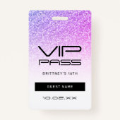 Badge Parties scintillant rose violet Glam VIP Pass 16e (Devant)