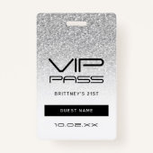 Badge Parties scintillant Silver Ombre Glam VIP Pass 21e (Devant)