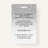 Badge Parties scintillant Silver Ombre Glam VIP Pass 21e (Dos)