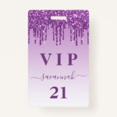 Badge Parties scintillant violet d'anniversaire gouttes (Devant)