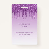 Badge Parties scintillant violet d'anniversaire gouttes (Dos)
