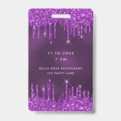 Badge Parties scintillant violet d'anniversaire gouttes (Arrière)