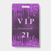 Badge Parties scintillant violet d'anniversaire gouttes (Avant)