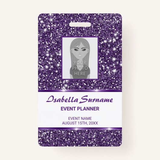 Badge Parties scintillant violet Faux Texture & Photo &  (Devant)