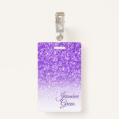 Badge Parties scintillant violet monogramme (Dos avec clip)