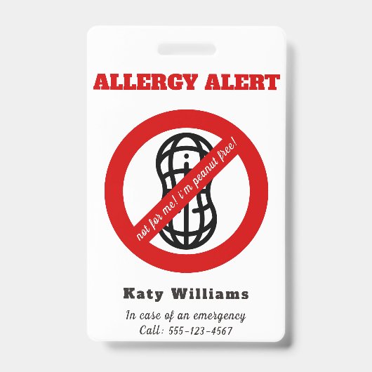 Badge Pas pour moi, je suis libre d'arachide ! Alerte d' (Avant)