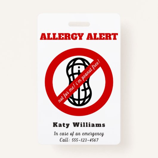 Badge Pas pour moi, je suis libre d'arachide ! Alerte d' (Devant)